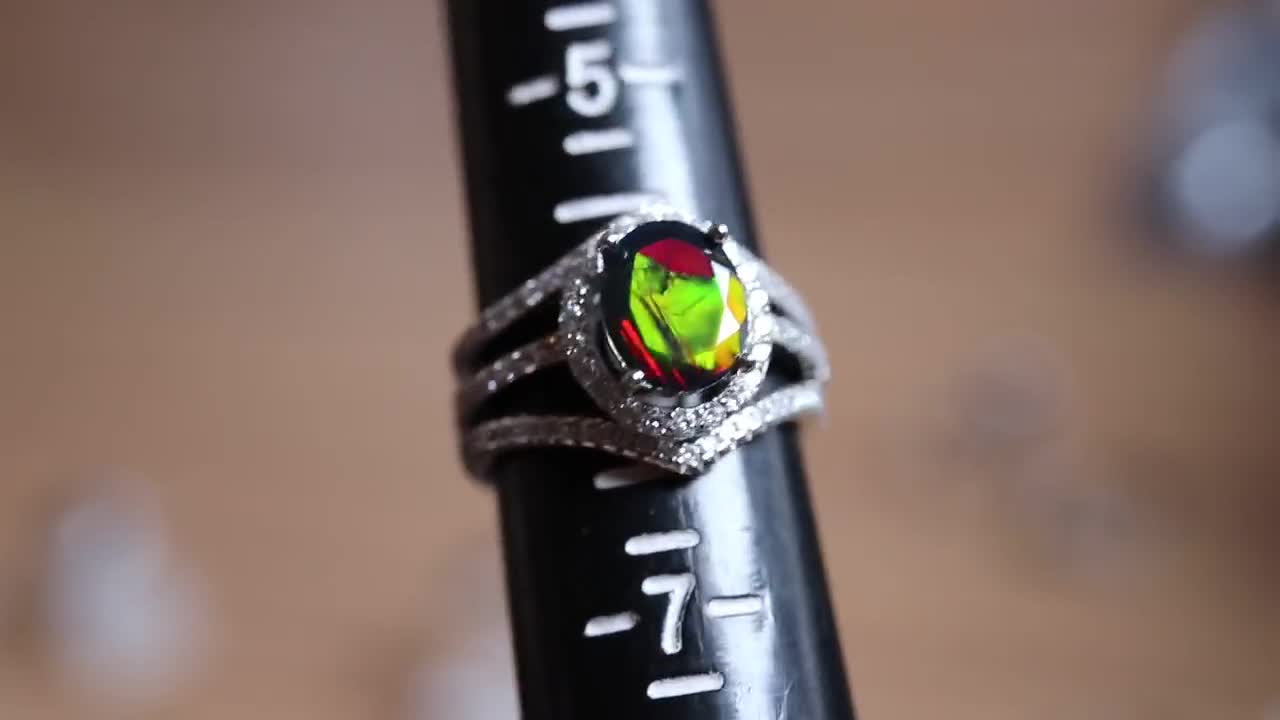 Black opal halo ring, black fire opal ring, opal bridal ring, black opal  wedding, halo opal ring, black opal solitaire, silver opal rings