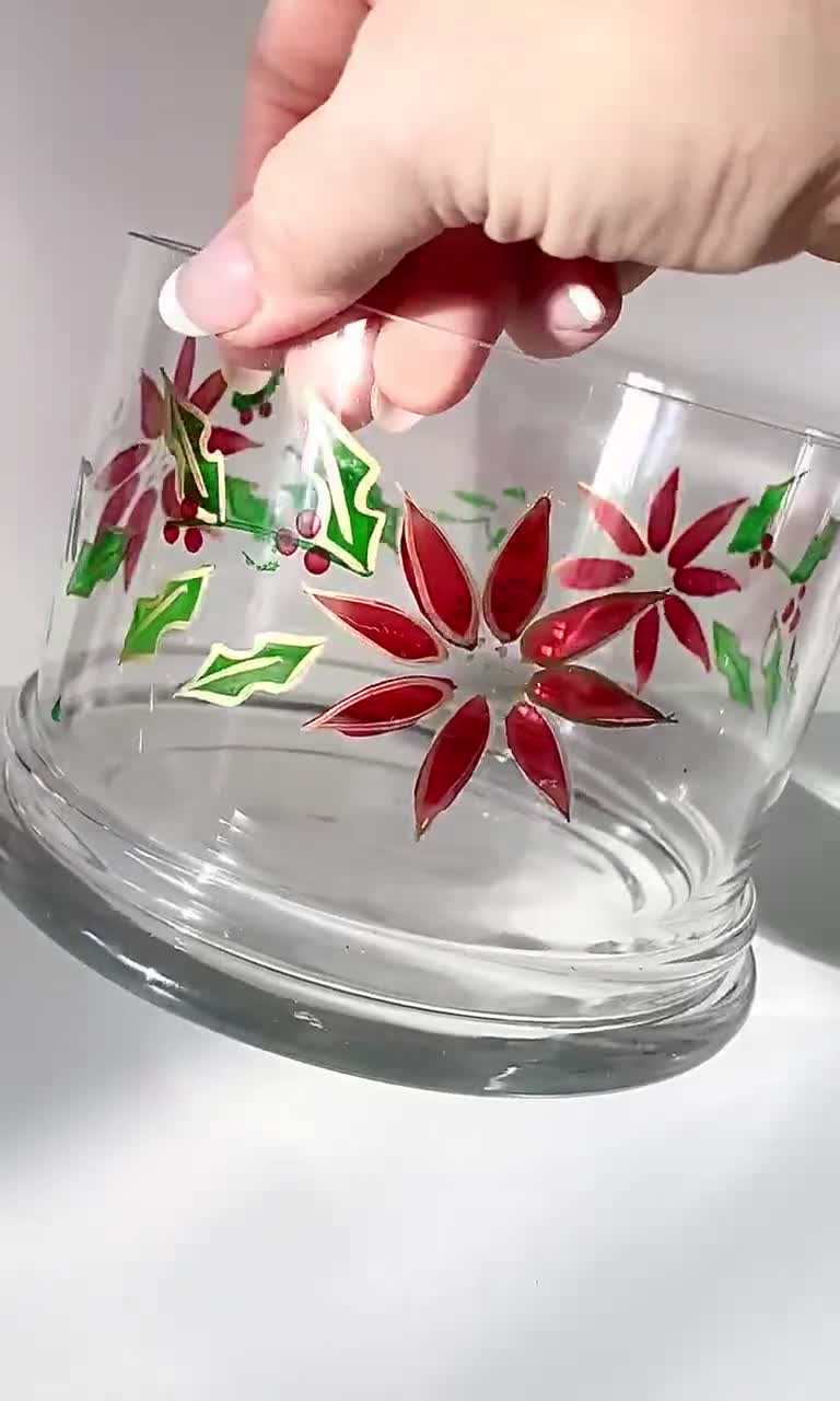 Clear Glass Round Apothecary Jar Cookie Canister Poinsettia Holiday