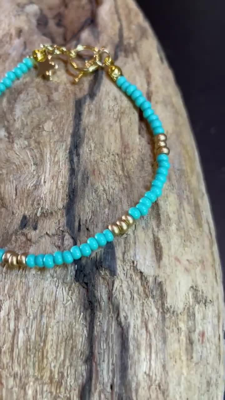 Turquoise Gold Small Beaded Bracelet