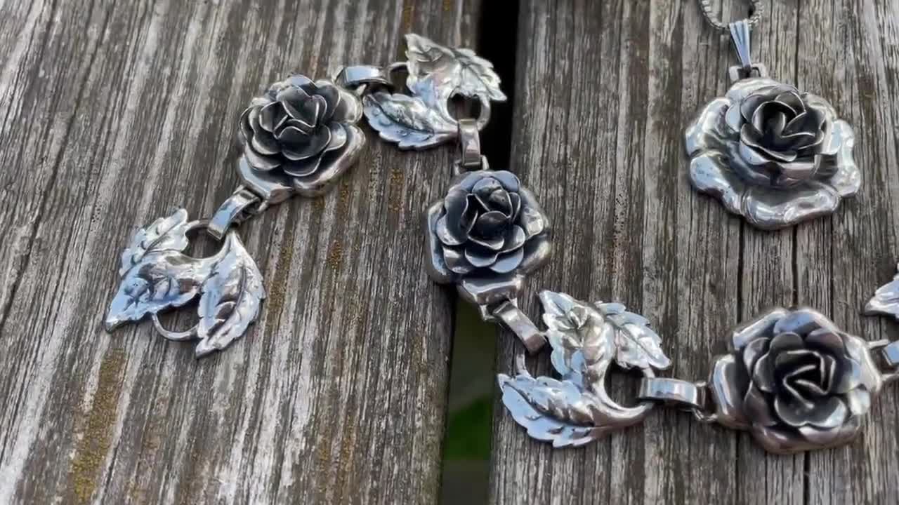 Danecraft Sterling Silver Rose Pendant Necklace, Vintage Signed Danecraft  Flower Pendant