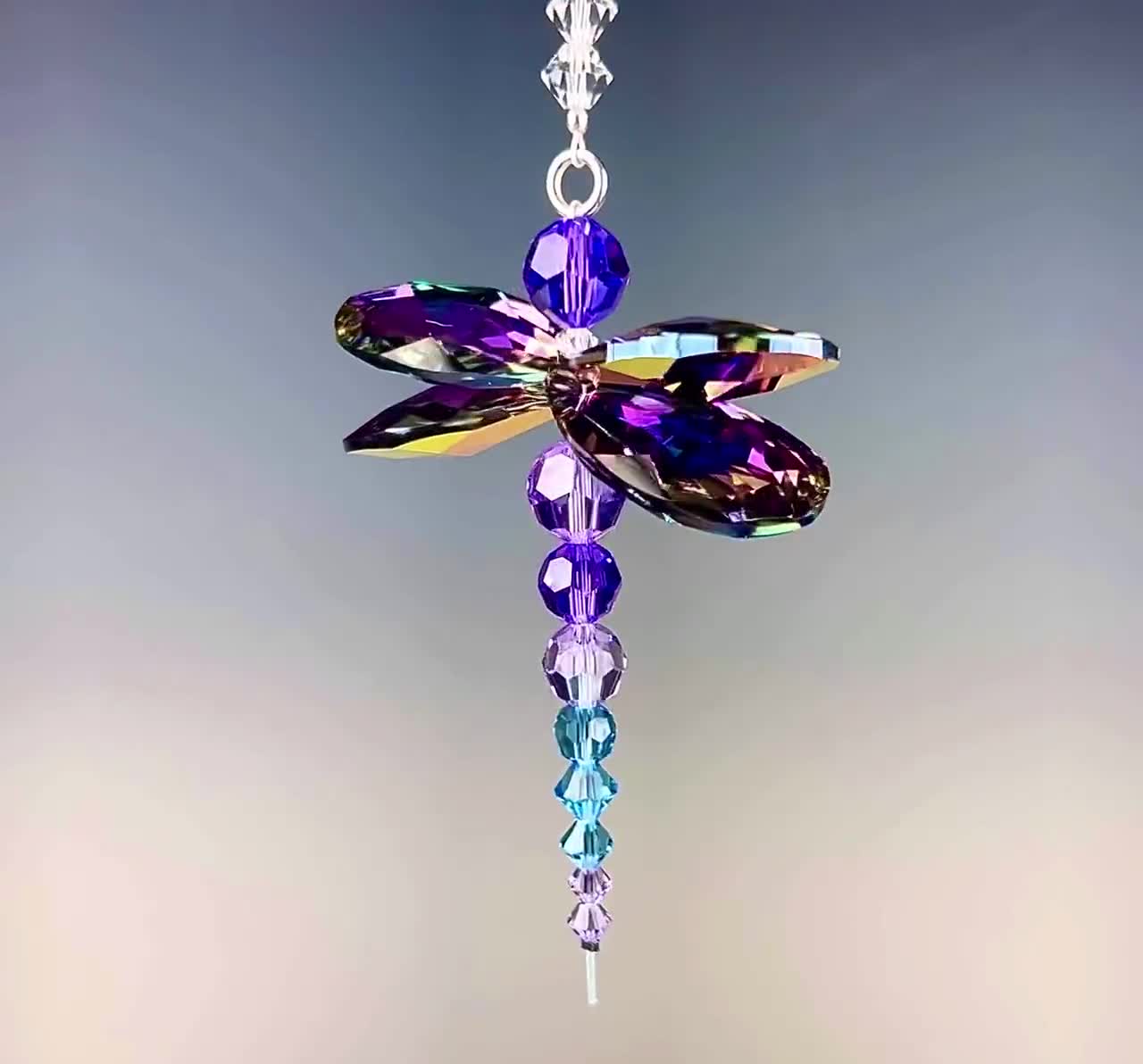 New! Swarovski Lavender Crystal Dragonfly Sun Catcher/Rearview Mirror  Decor. Beautiful Dragonfly Gifts