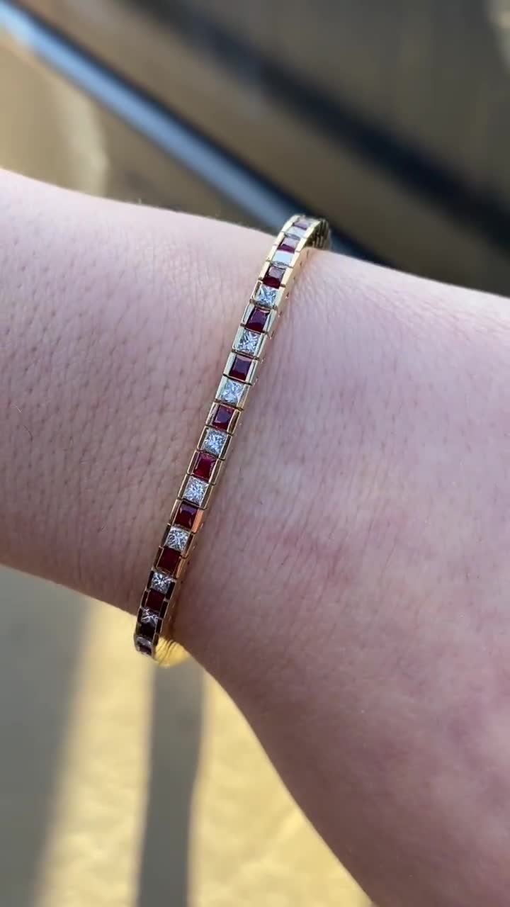 14K Rose Gold Ruby and Diamond Outline Bangle Bracelet