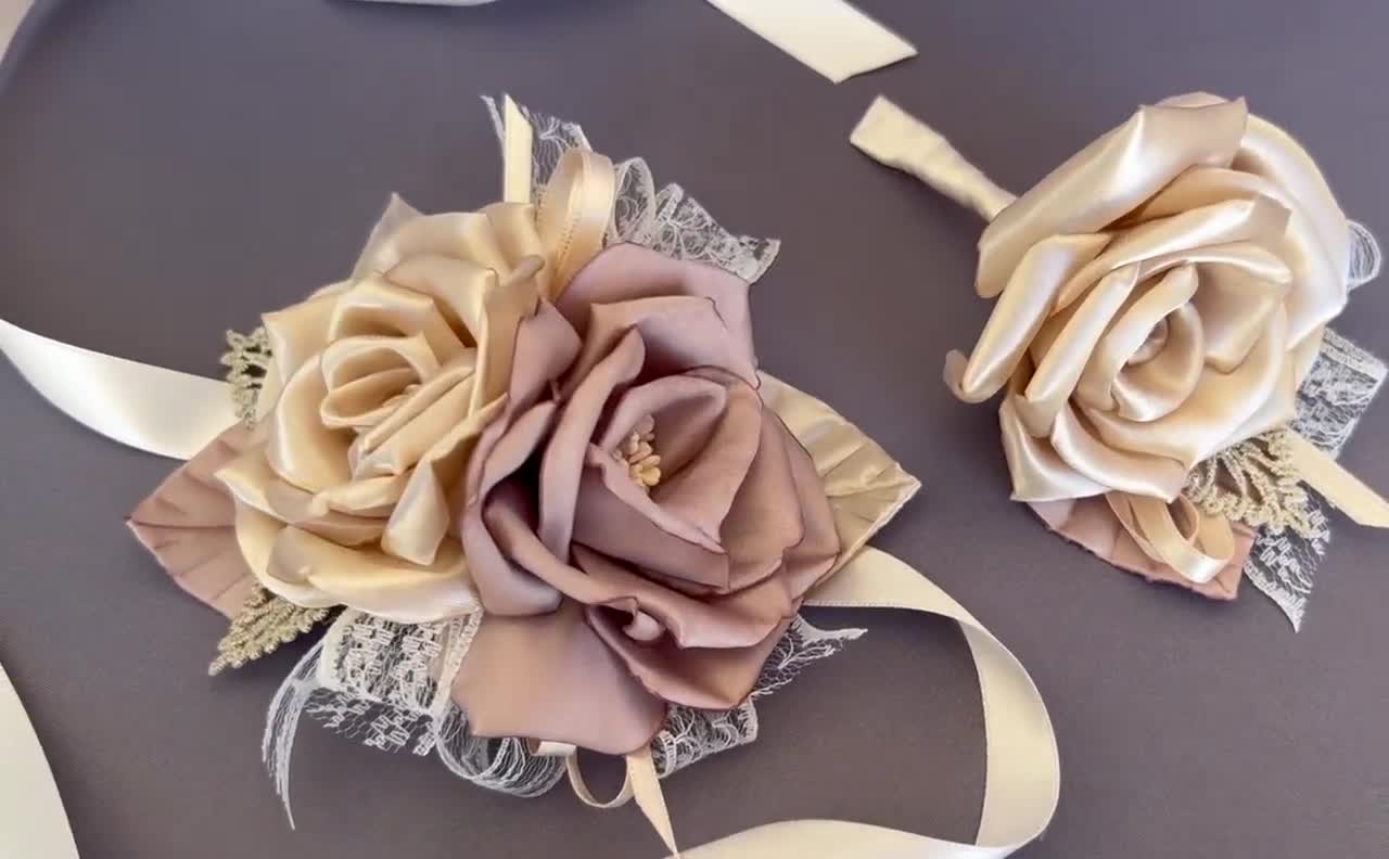 corsage for beige dress Terracotta & Beige Wrist Corsage Silk Flower Rinlong Flower