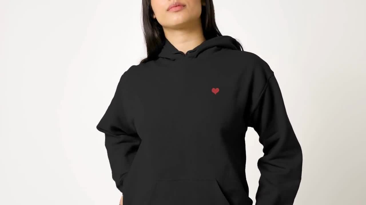 Black hoodie with red heart hotsell