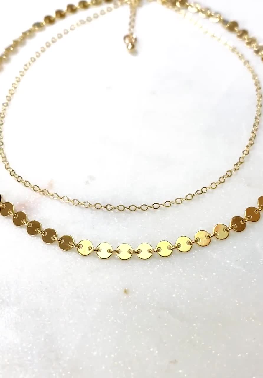 14k Gold Choker Necklace for Women, Layered Short Double Choker