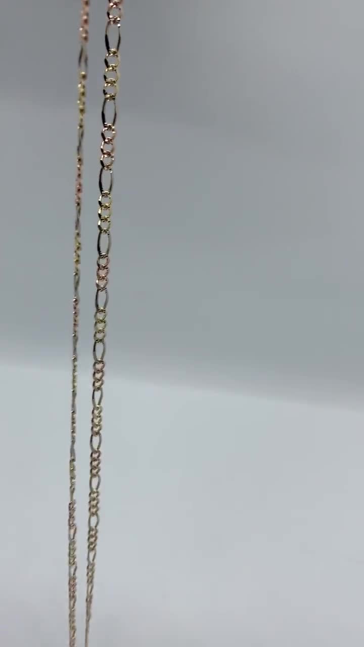 Wellingsale 14k Tri Color Gold Solid 1.5mm Figaro 1/1 Chain
