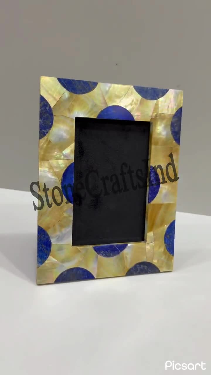 Lapis Lazuli & MOP Stone Photo Frame: Handmade Gemstone Decor