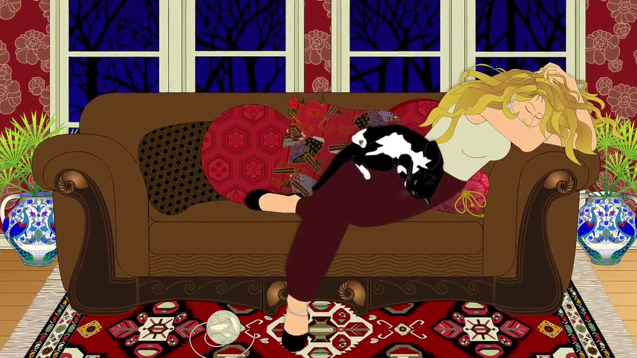 Tu Me Manques, I AM WITHOUT YOU, Metal Print, Wall Art, Cat Print, Original Art, Cat Tales, tuxedo cat, tuxie, persian rug carpet, Cat Tales video poster