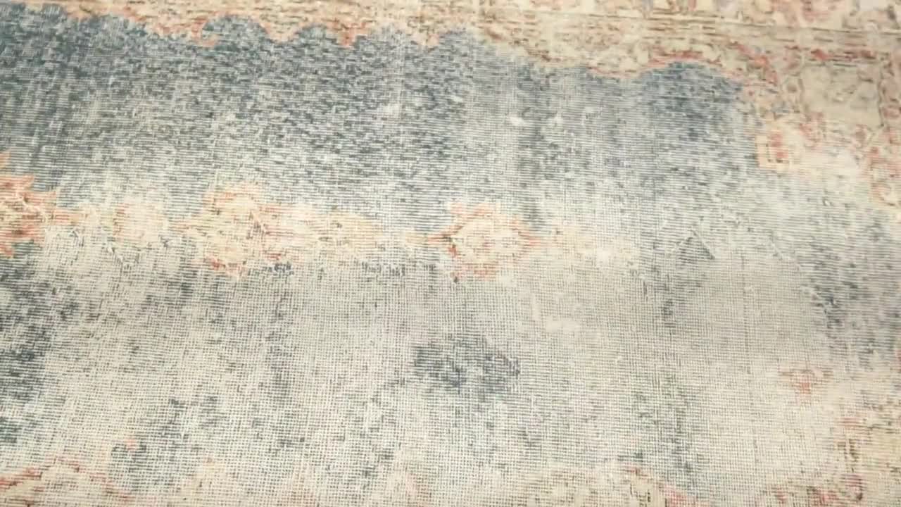 アンティーク ウシャク ラグ、ネイビーブルー ラグ、階段用ラグ