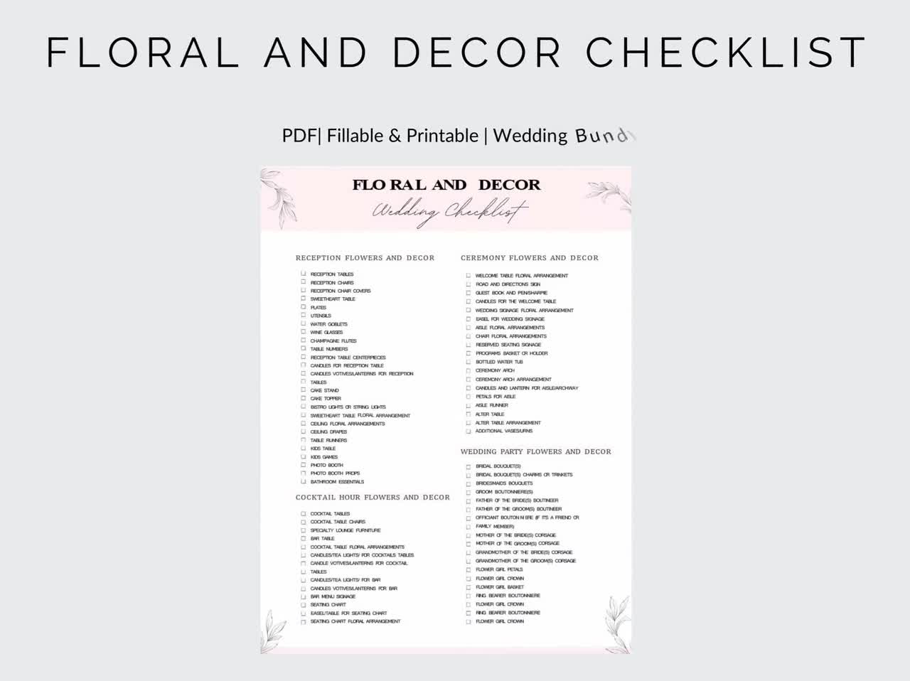 Wedding Arrangements and Bouquets Checklist