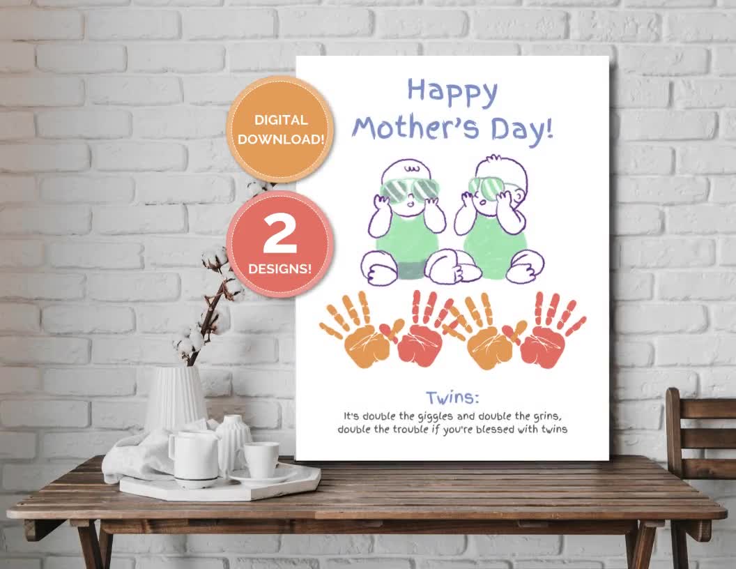Printable Twins Mother's Day Art Print Handprint Love Mom Mother