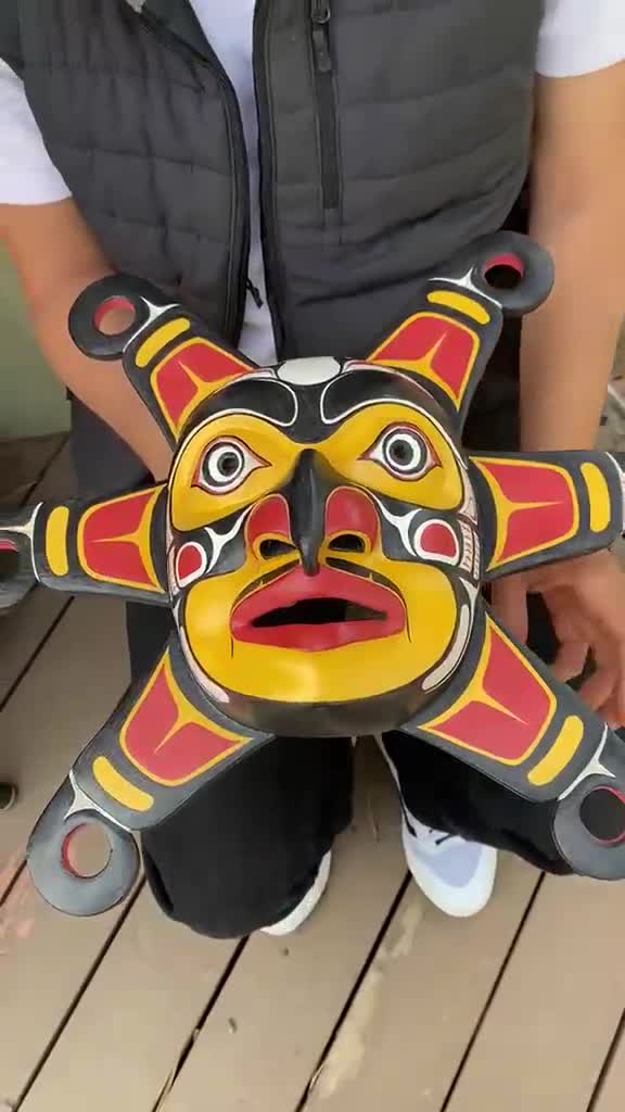 Sun Spirit Mask Pacific Northwest Tribal Ceremonial Mask. Hand