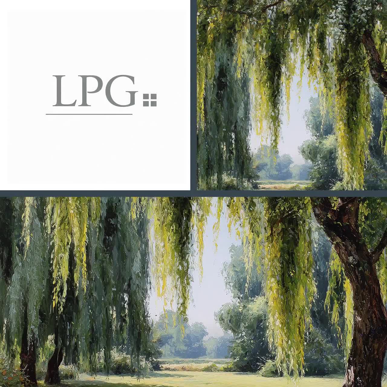 Willow Tree Landscape Art Print | Vintage Cottagecore Wall Decor