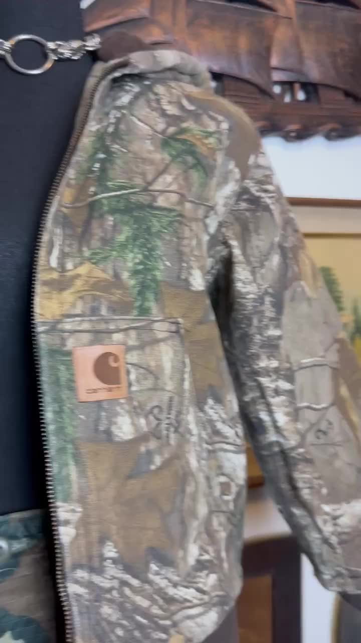 Chaqueta Carhart vintage Y2K con capucha y aislamiento Realtree para mujer, talla XS/niños, talla M video poster