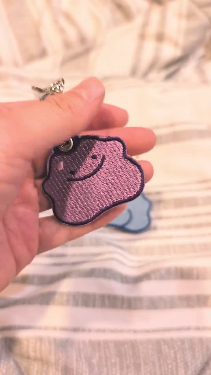 Ditto Butt Embroidered Tag Keychain - Mini Jet Tag Keyring Purple