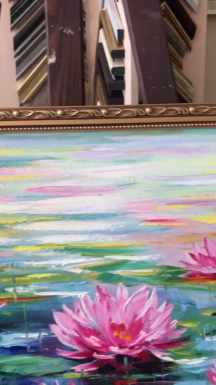 キャンバスに描かれた睡蓮の絵画 クロード・モネ 睡蓮の壁アート 蓮の