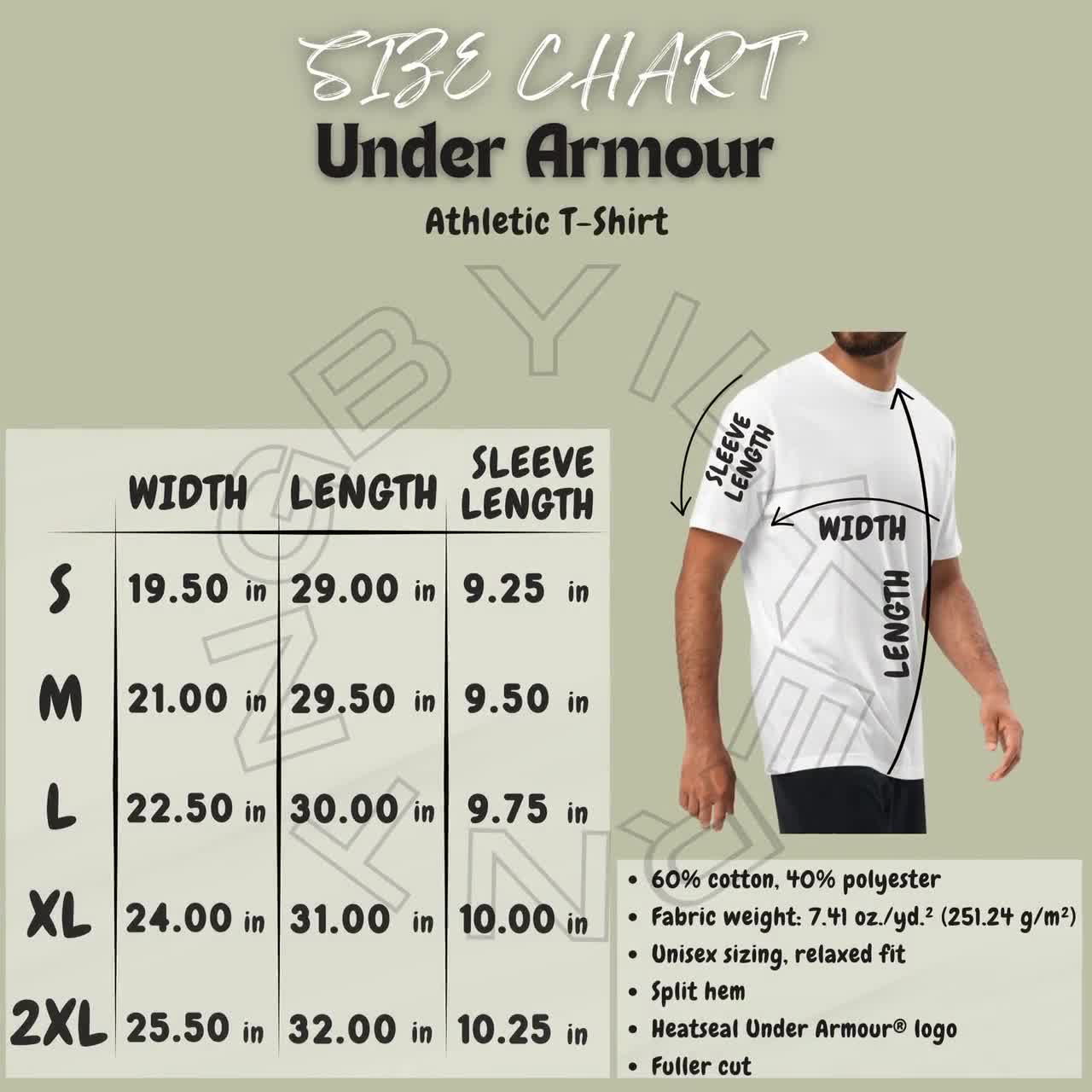 Under Armour Size Chart | Size Chart for Athletic T-Shirt | Under Armour  Athletic T-Shirt Mockup and size chart | T-shirt Size Chart