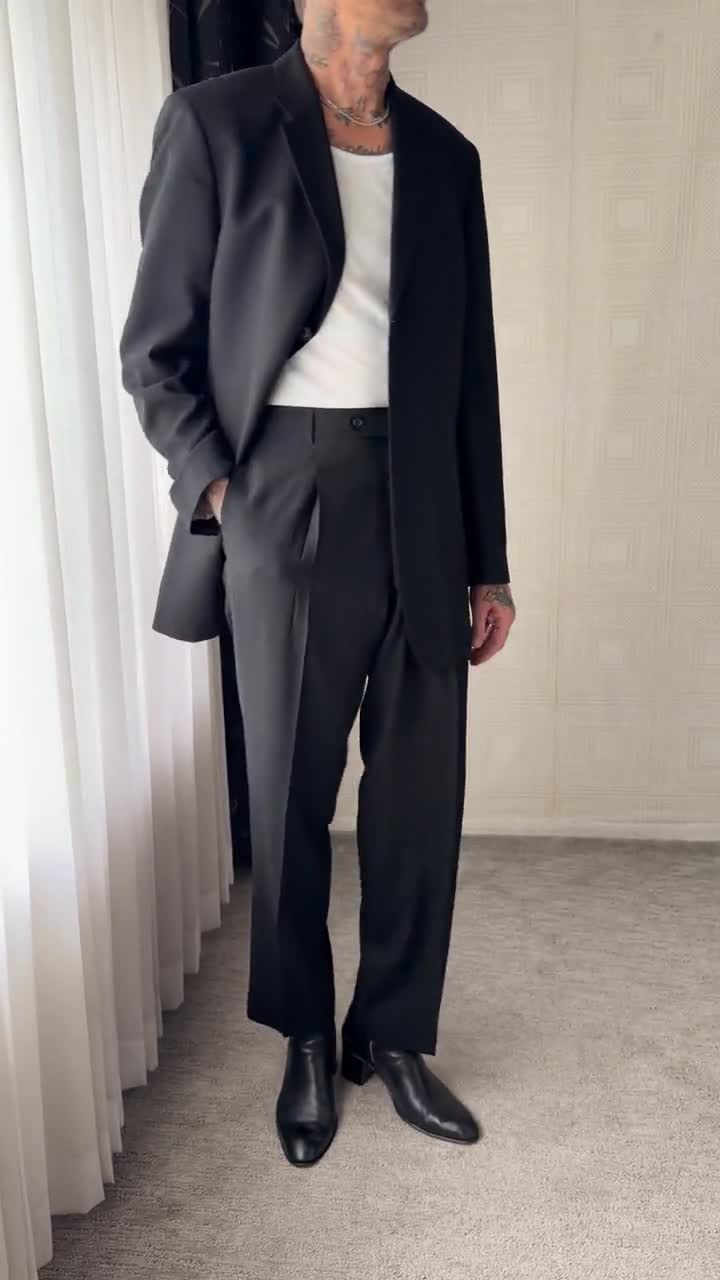 90s HUGO BOSS【ウールギャバジン　ストレートスラックス　レア】 Vintage 90s HUGO BOSS for Barneys New York Sand Wool Gabardine