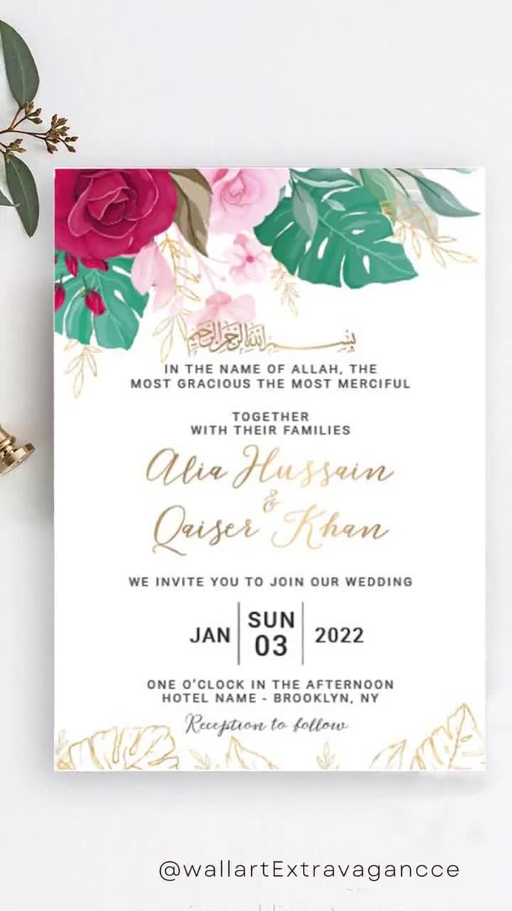 Nikah Invitation, Muslim Wedding Invitation, Nikkah Invite Template,  Editable Islamic Wedding Card, Walima Invite,Islamic Wedding Invitation