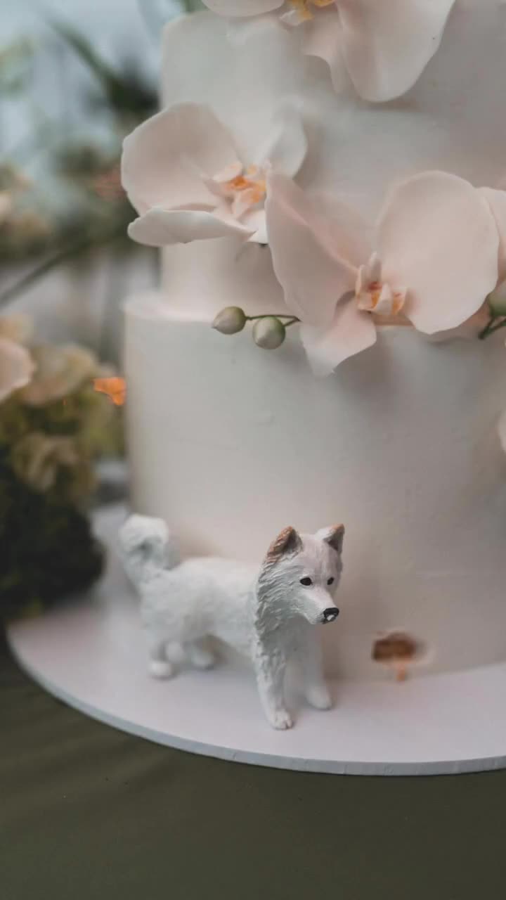 Dog eating wedding cake topper made in Australia, pet cake topper