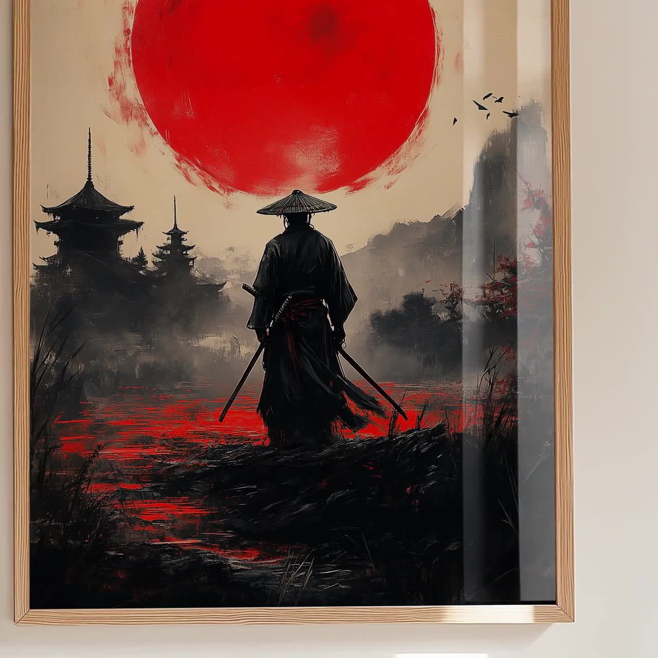 日本のサムライポスター | 赤い太陽の戦士のアートプリント | 禅風の
