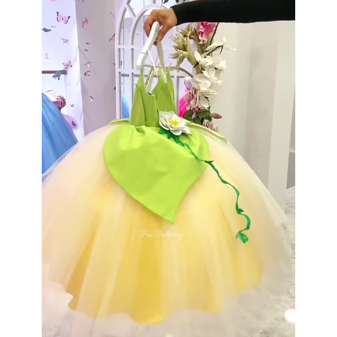 Vestido Princesa Tiana e Sapo, Fantasia Tiana para Aniversário, Inspirado  na Disney