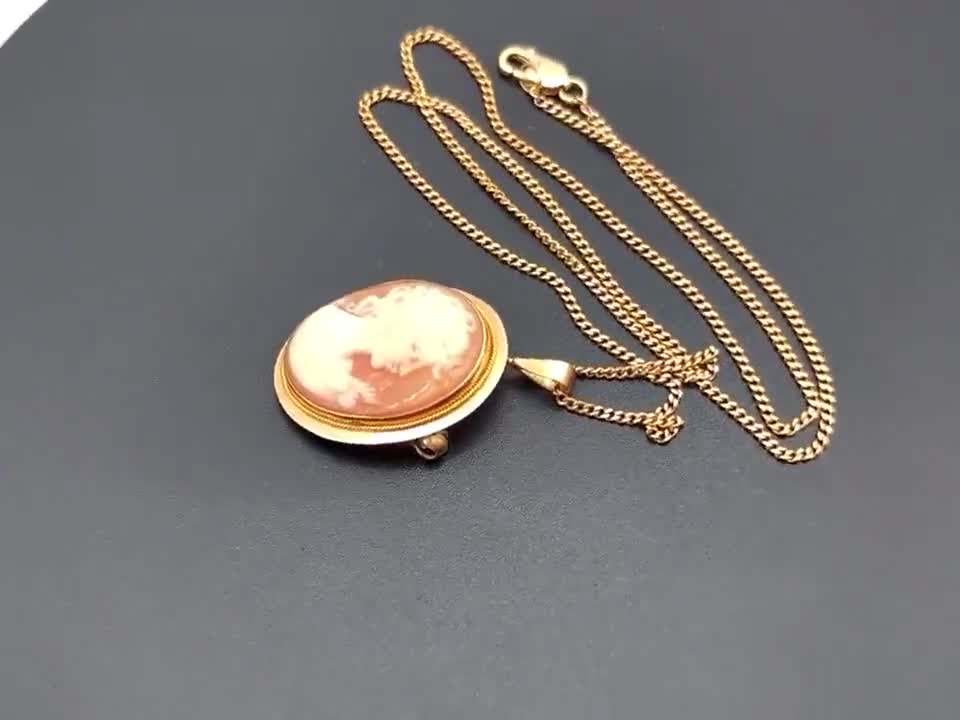 カメオブローチ・ペンダント　14k 14Kゴールドカメオペンダントネックレス、カメオチョーカー、彫刻