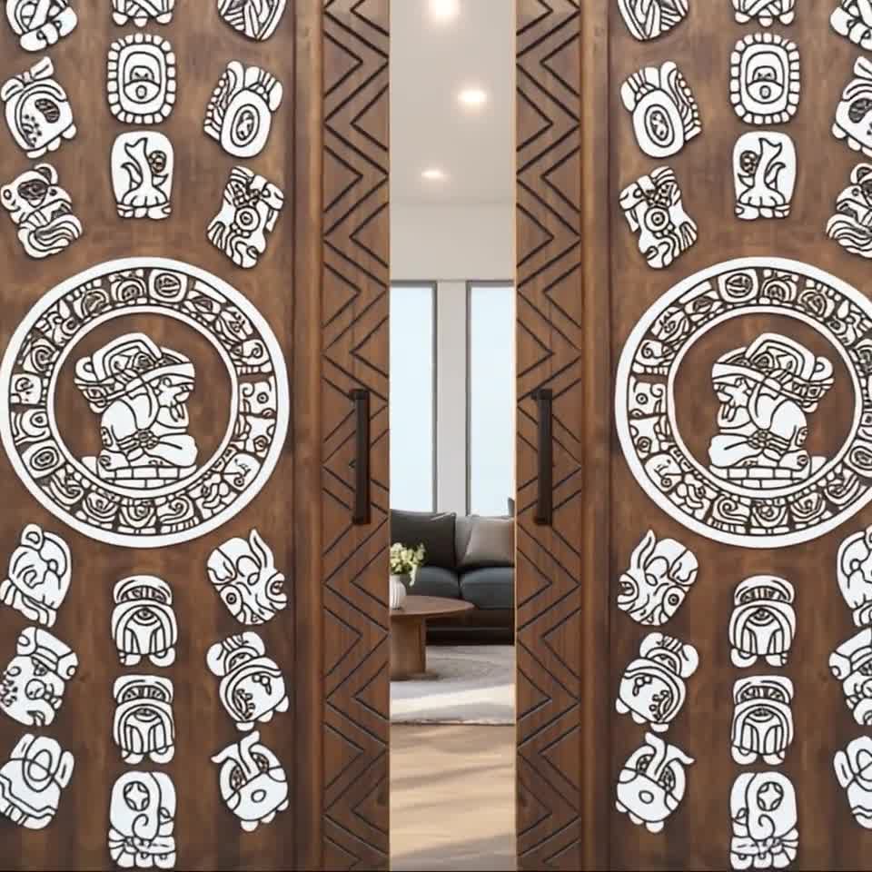 Hand-carved Mayan Door: Unique Wooden Entryway, Mesoamerican