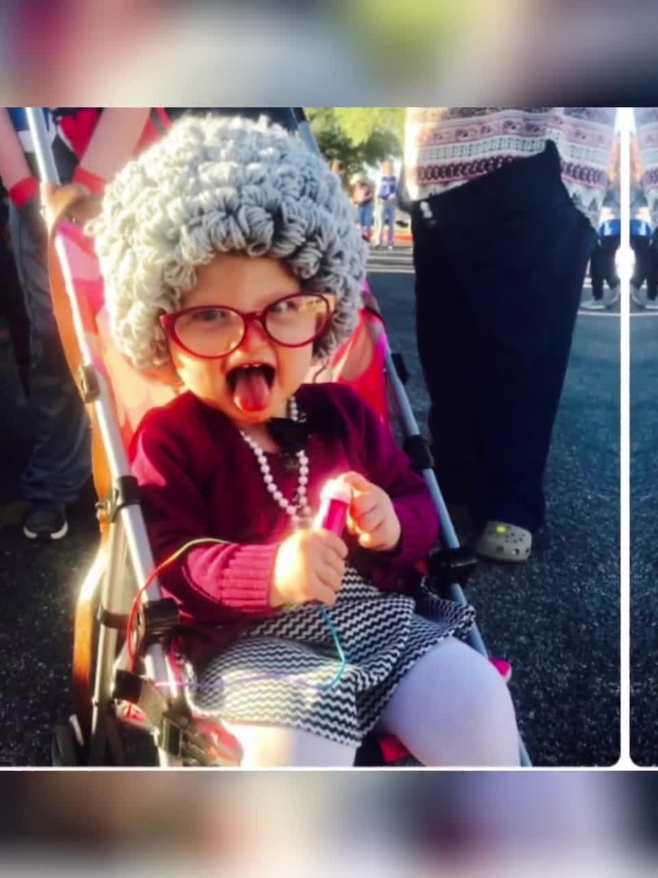 Old Lady Wig Hat Costume WITH Non-prescription Glasses and Chain