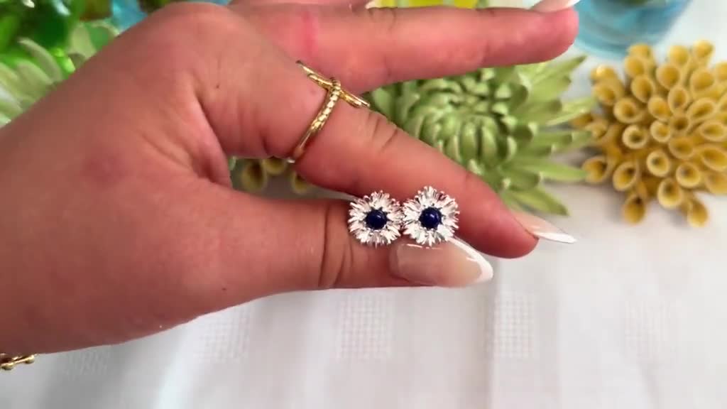 Lapis Lazuli Cornflower Stud Earrings in Silver, Flower Jewelry, Floral Studs, Blue Flower Earrings, Gift for Her
