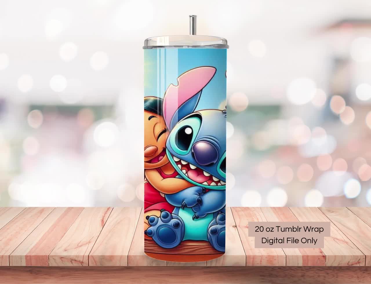 3D lilo i stitch Tumbler Wrap Sublimacja, ścieg tumbler, 20oz Skinny Straight & Tapered Stitch Tumbler Wrap, ścieg Wydrukuj kubek PNG video poster