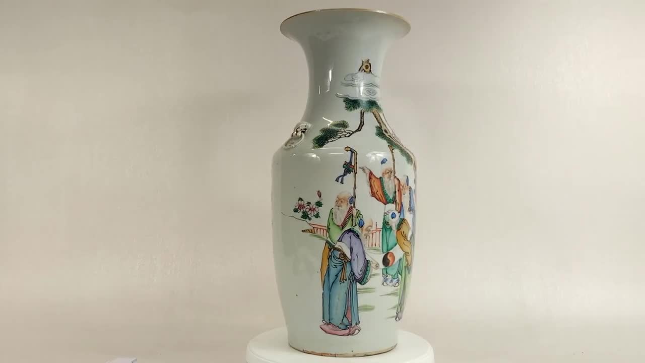 学者が描かれたアンティーク中国銭江花瓶 // 共和国時代 (1912
