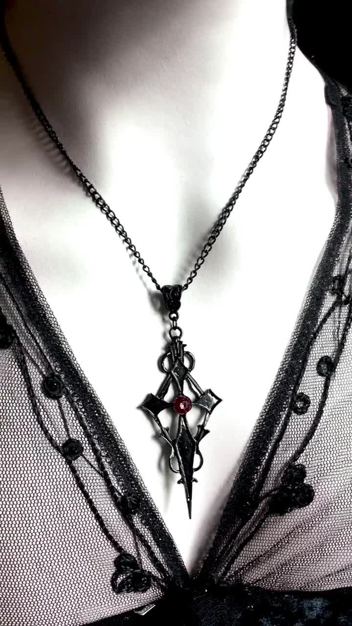 NCEE Black Pointed Cross Vampire Necklace Gothic Jewelry Statement Necklace Dagger Cross Pendant