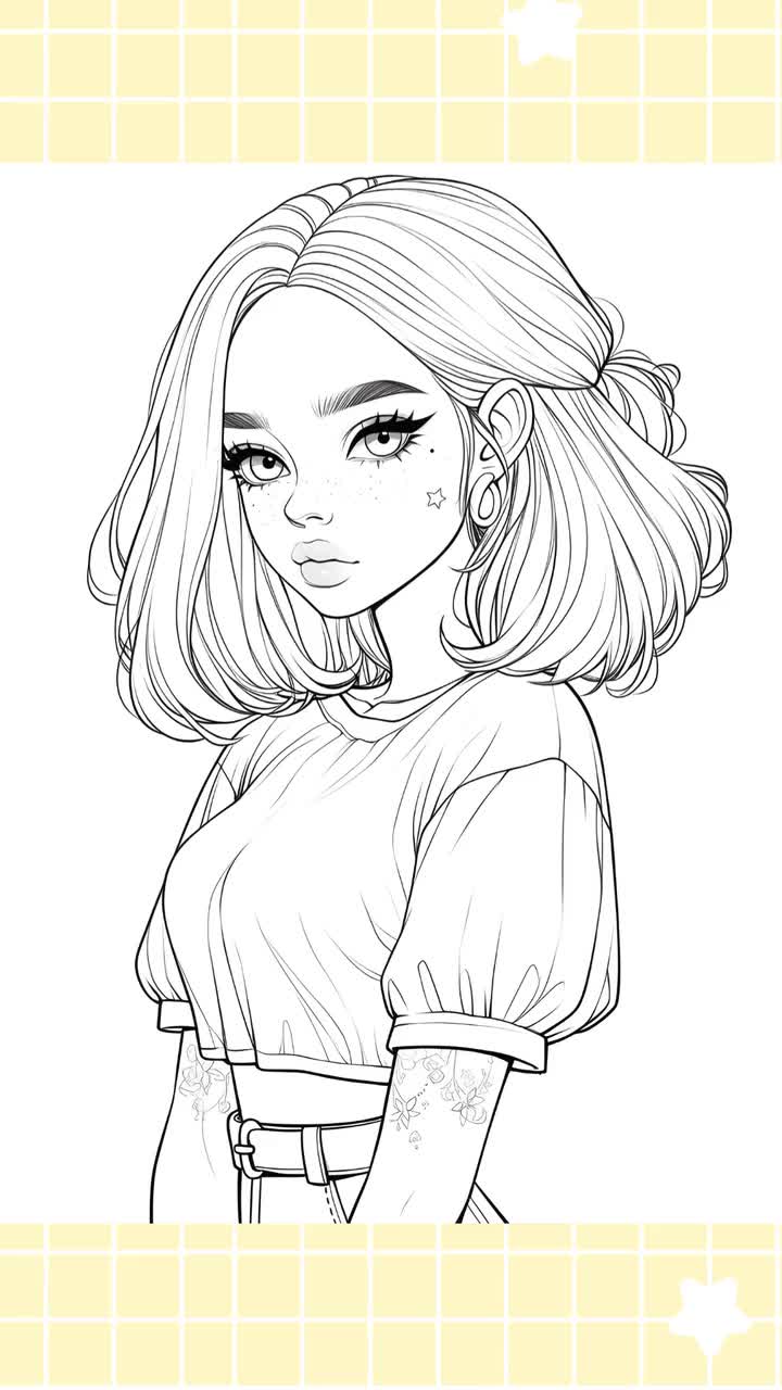 Influencer Girls Coloring Pages | Digital Download | Adult Coloring Book | Cute Kawaii girls Coloring | Printable video poster