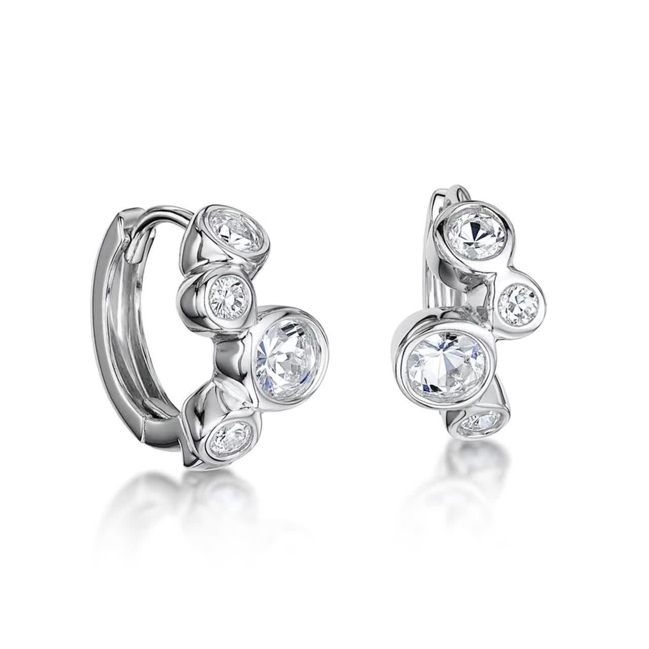 Sterling Silver Small Huggie Bubble Earrings Set With Zirconia Stones video poster