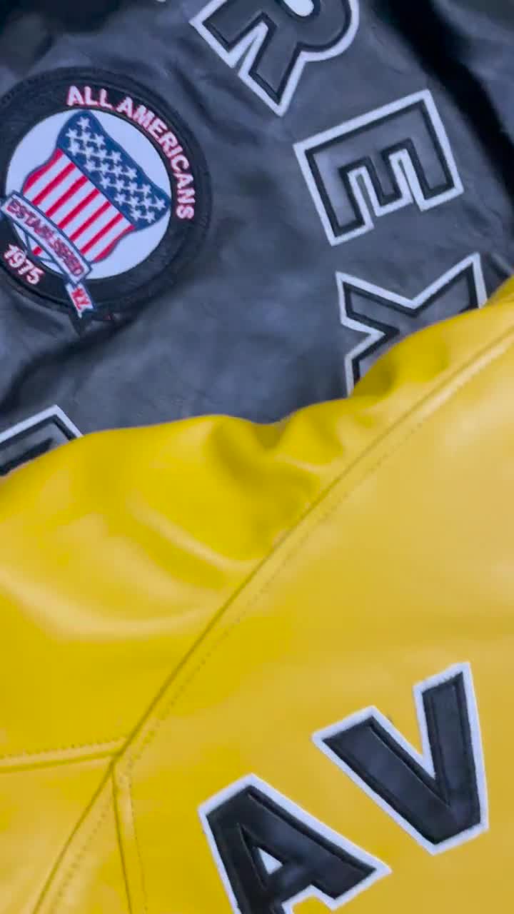 Chaqueta bomber de cuero vacuno genuino Avirex blanca para hombre / Chaqueta de cuero auténtico para hombre video poster