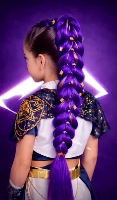 Extensions à Tresser Violet - 2 Pièces Synthétiques Longues Pour Cosplay Halloween Enfants - Style Rumi