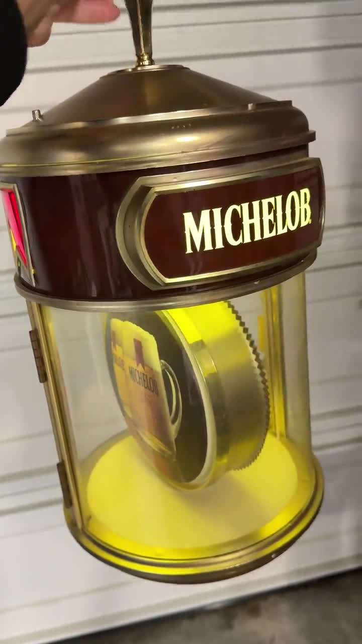 Vintage Michelob Hanging Motion Beer Light, Rotating Medallion
