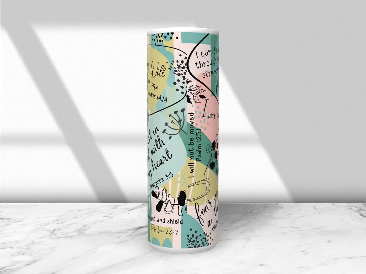 20oz Skinny Tumbler, Sage Green Christian Bible Verse Affirmations Design ,  Positive Inspirational plus 9 FREE Designs Included STD 