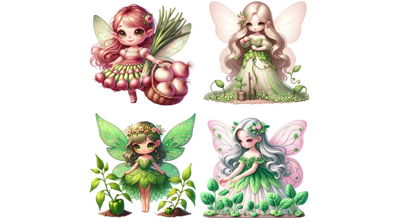 Watercolor Fairy Garden Clipart 12 PNG Cute Fairy Vegetable Garden