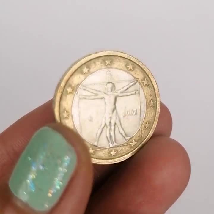 希少な 1 EUR ユーロコイン 2002 イタリア - ウィトルウィウス的人体図