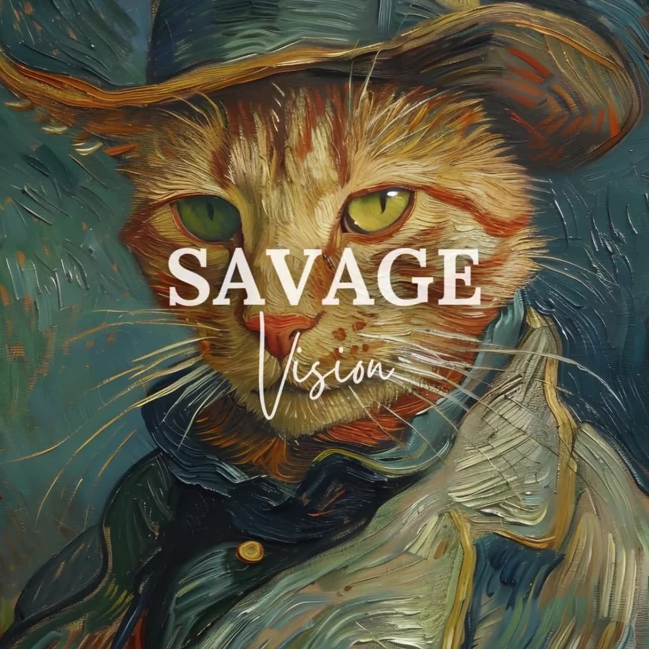 ゴッホ風猫の肖像画、アンティーク油絵、ペットの祭壇画（デジタル