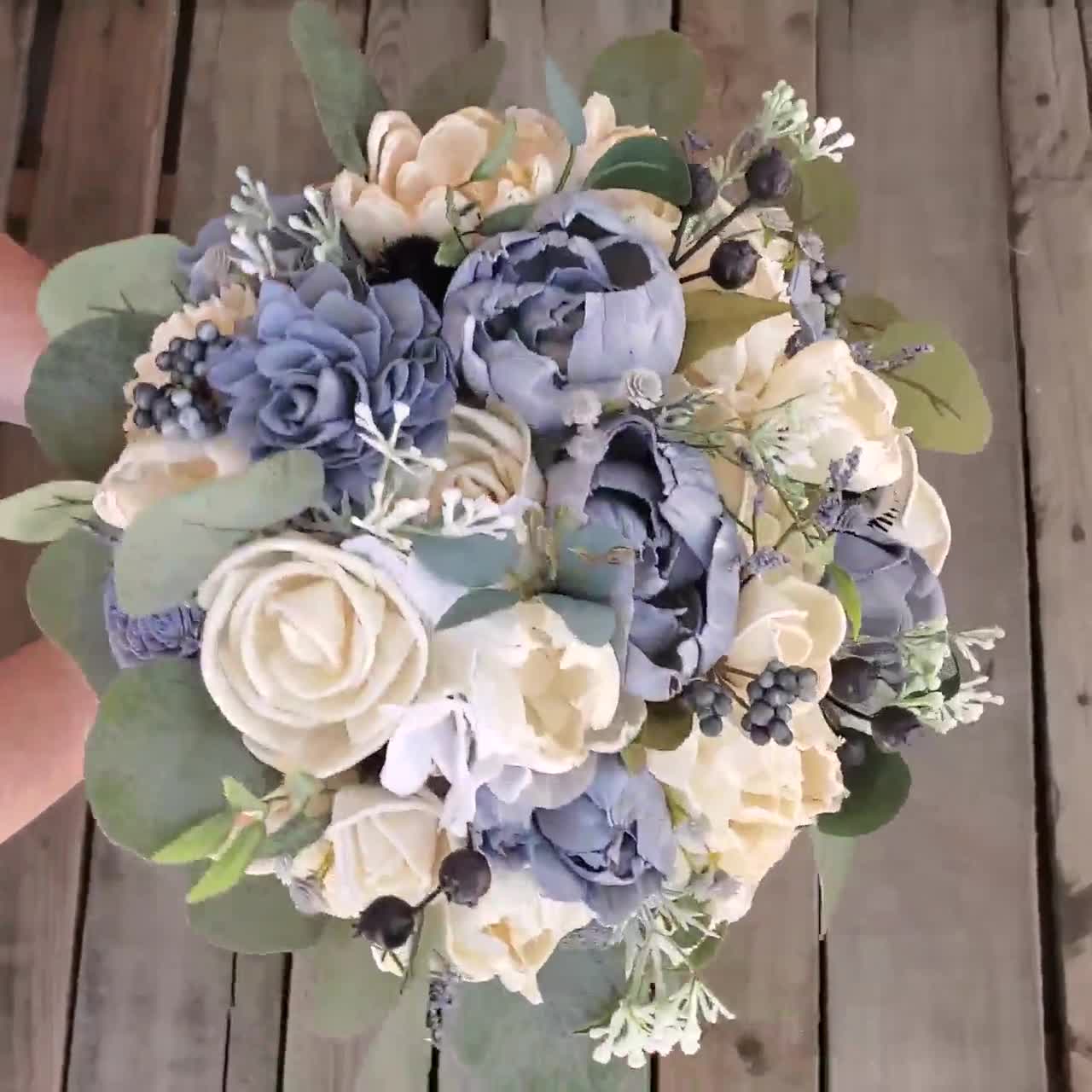 Dusty Blue Sola Wood Flower Bridal Bouquet, Slate Blue Wedding Flowers,  Bridesmaid Bouquet - Etsy