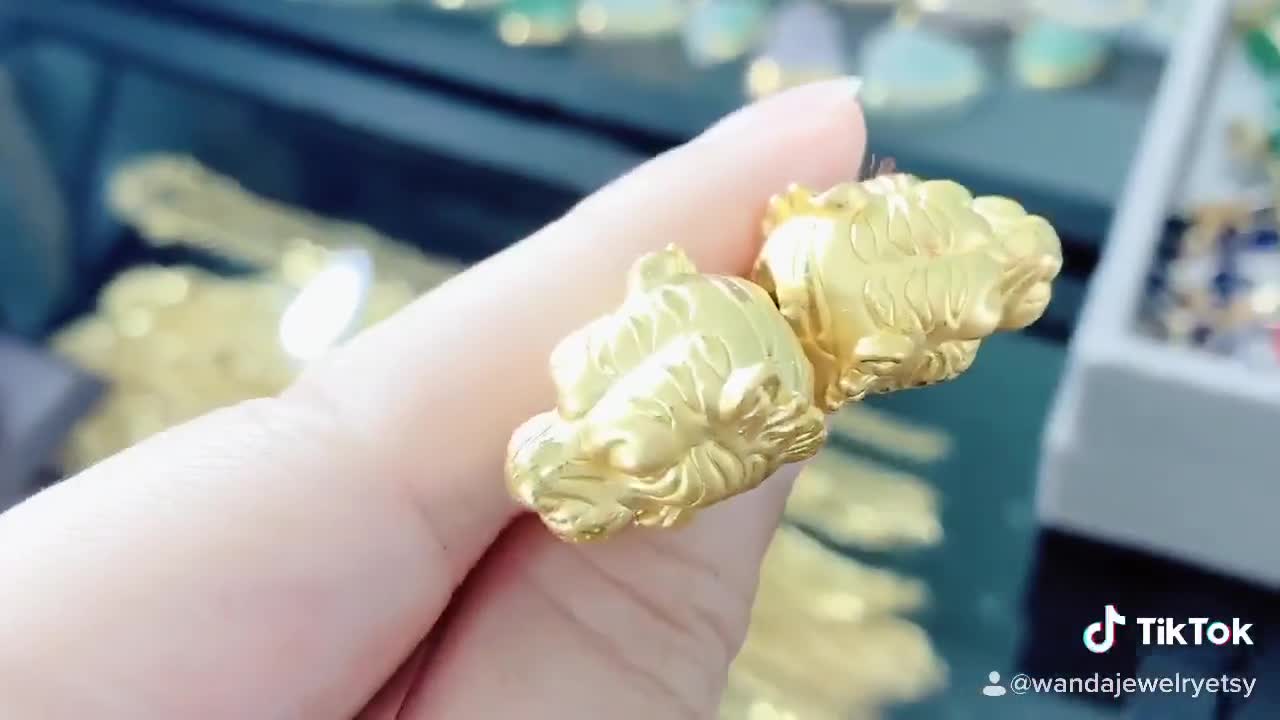 24K 9999 Pure Gold Tiger Head Vintage Charm Pendant Make for