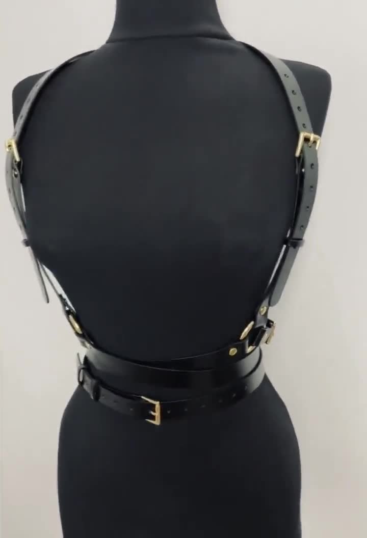 Gold Buckles Double Belt Harness, Black Leather Body Fashion Harness, Plus  Size Harness for Women -  Canada