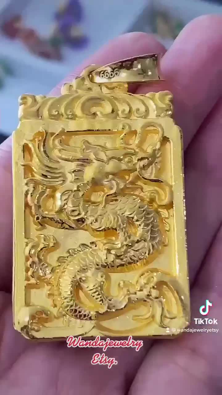 9999 純 24k ゴールド 3D ドラゴン 両面ヴィンテージ ペンダント