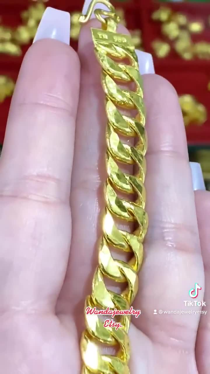 24k Solid Gold Snake Cuban Link Bracelet - Vincenzo Collection
