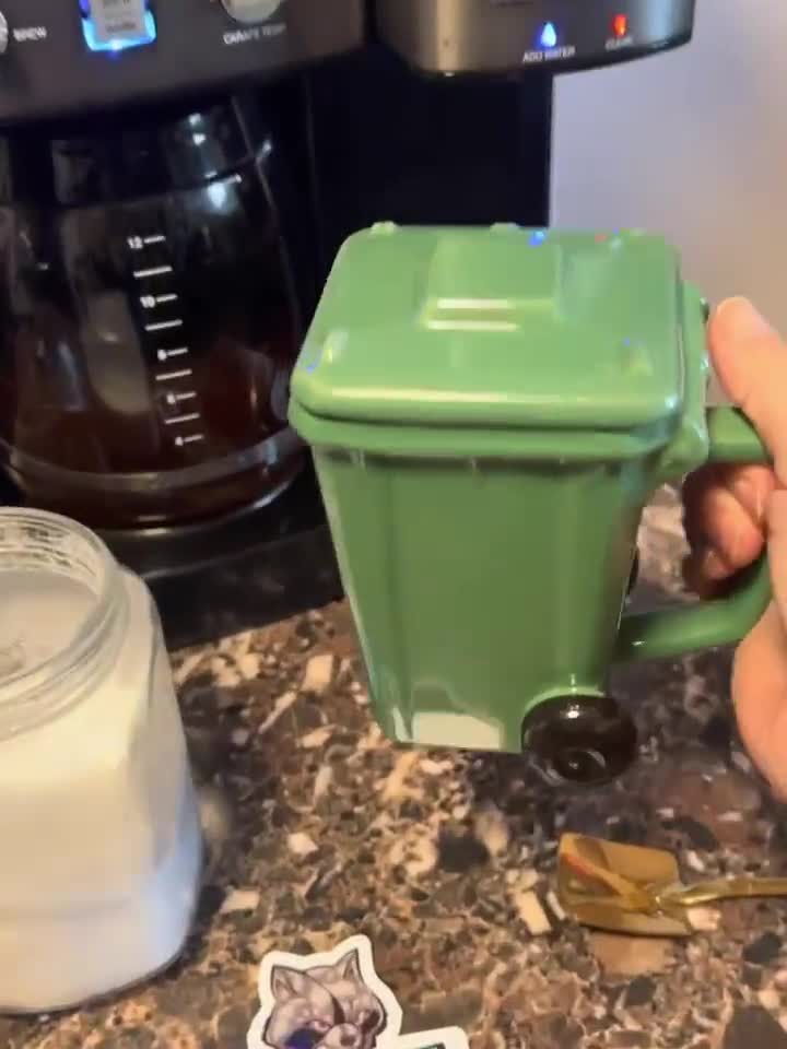Keramik Mülleimer Kaffeetasse mit Metall Schaufel Löffel 