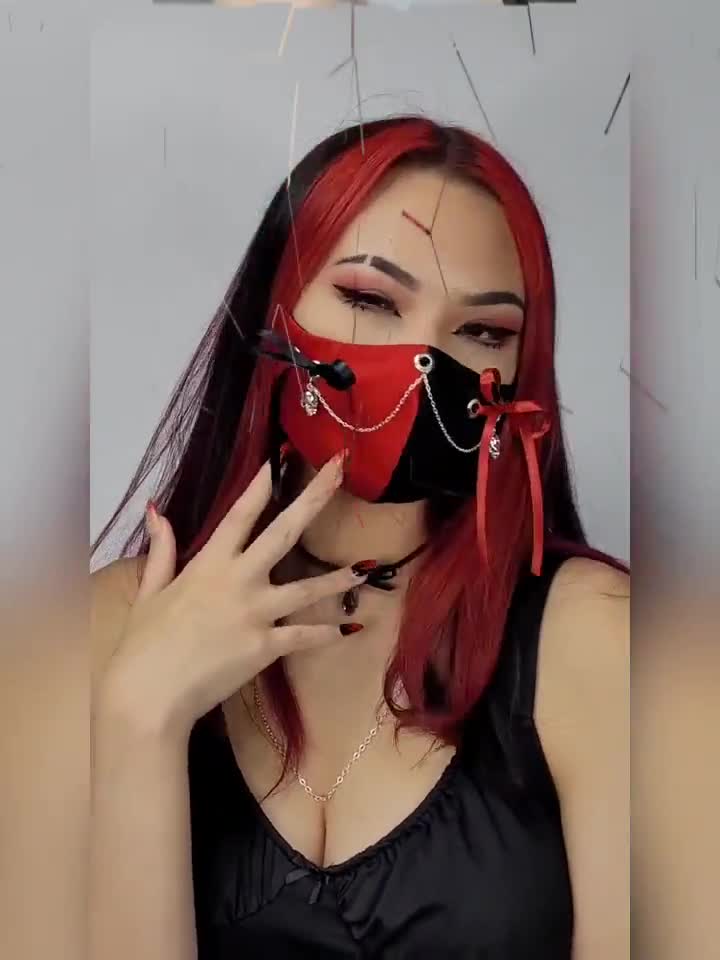 Goth Skull Face Mask: Red & Black Cotton, Satin Ribbon, Alt