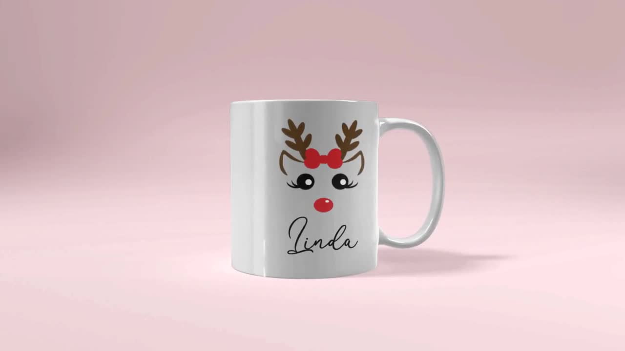 18 oz Ceramic Reindeer Cup, Red